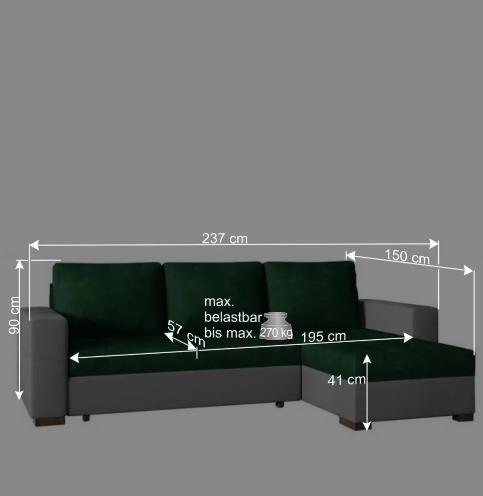 Dreisitzer Schlafcouch in Dunkelbraun Stoff - Fabrizio