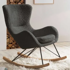 Dunkelgrauer Webplüsch Schaukelstuhl modern - Fronco