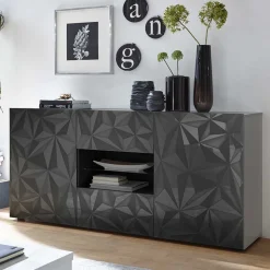 Dunkelgraues Design-Sideboard in Hochglanz lackiert - Kuriasna