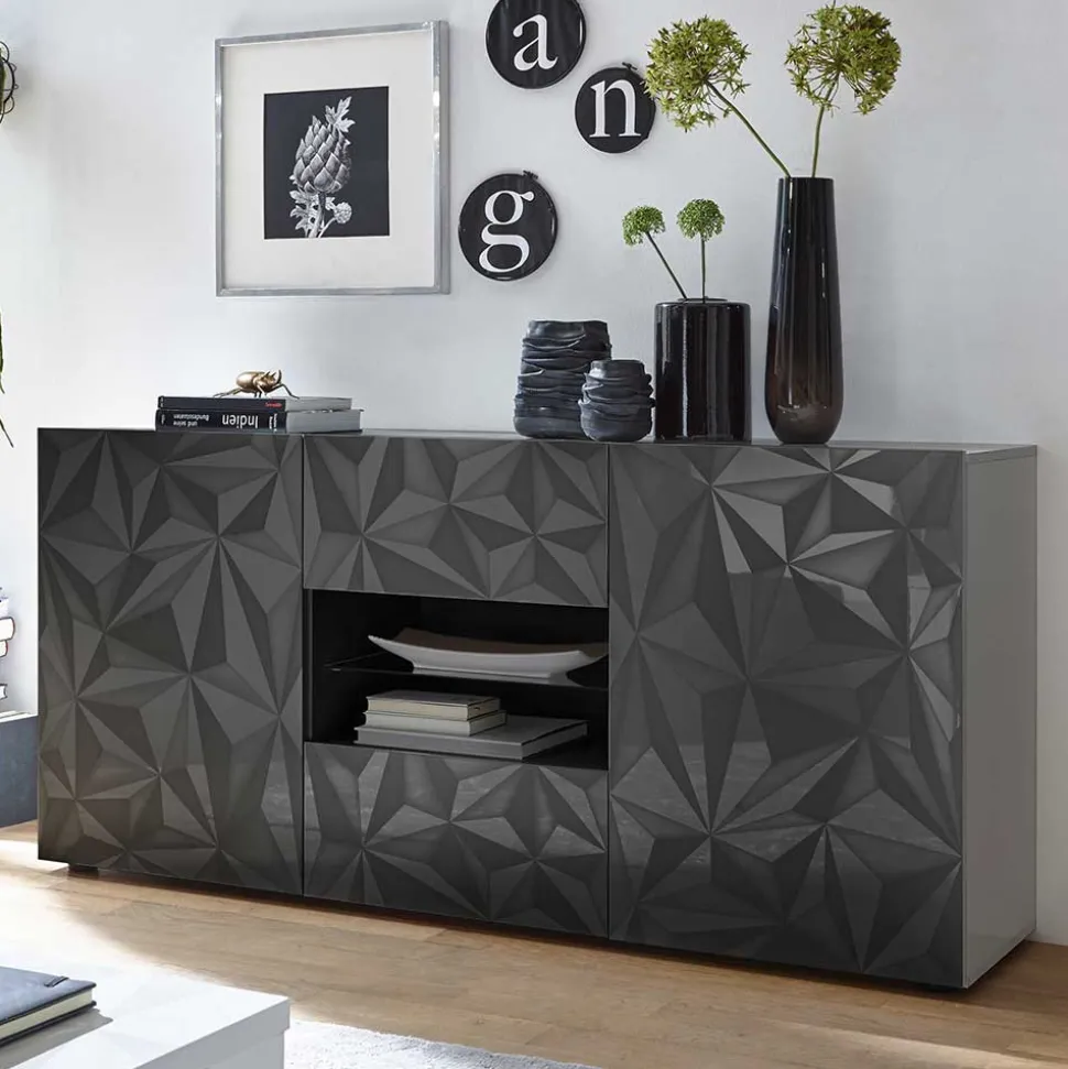 Dunkelgraues Design-Sideboard in Hochglanz lackiert - Kuriasna