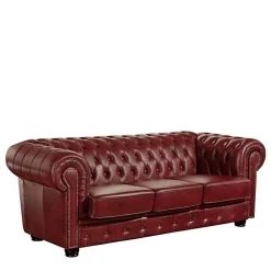 Dunkelrote Ledergarnitur im Chesterfield Look - Tuguda (dreiteilig)