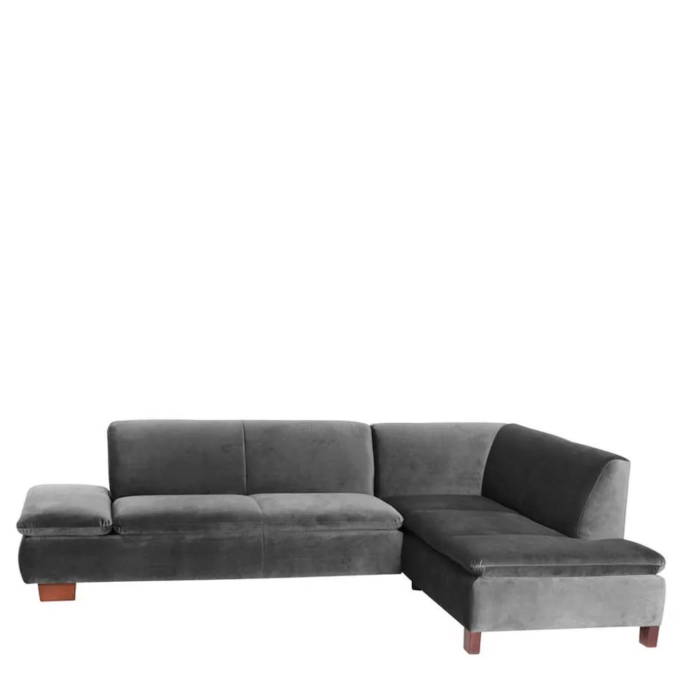 Eckcouch in Anthrazit mit Nussbaum Braun - Sevilaca