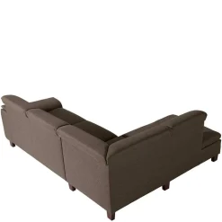 Eckcouch in Beigegrau mit Nussbaum - Abecra