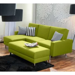 Eck-Schlafcouch in Gelbgrün mit Chrom - Whity (zweiteilig)