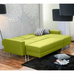 Eck-Schlafcouch in Gelbgrün mit Chrom - Whity (zweiteilig)