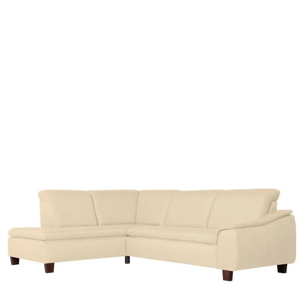 Ecksofa in Beige mit Nussbaum Braun - Nando
