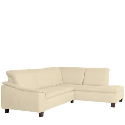 Ecksofa in Beige mit Nussbaum Braun - Nando