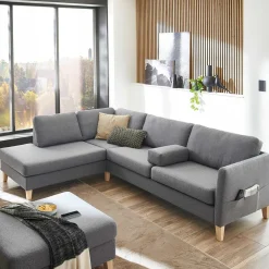 Ecksofa in Grau Stoff - Dreisitzer - Donnsai