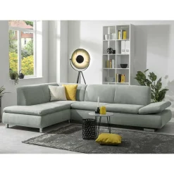 Ecksofa in Hellgrün mit Chrom - Nathan