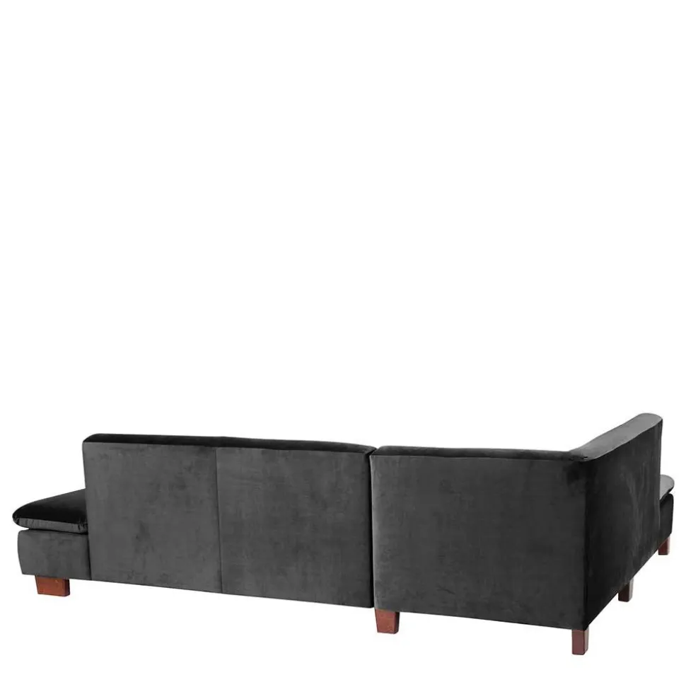 Ecksofa in Schwarz mit Nussbaum Braun - Satira