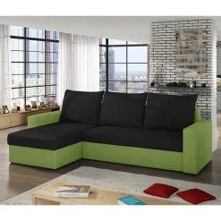 Ecksofa mit Bettfunktion in Schwarz und Hellgrün - Donlazi