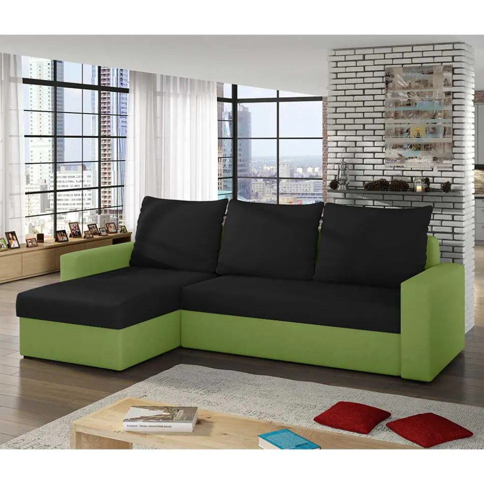 Ecksofa mit Bettfunktion in Schwarz und Hellgrün - Donlazi