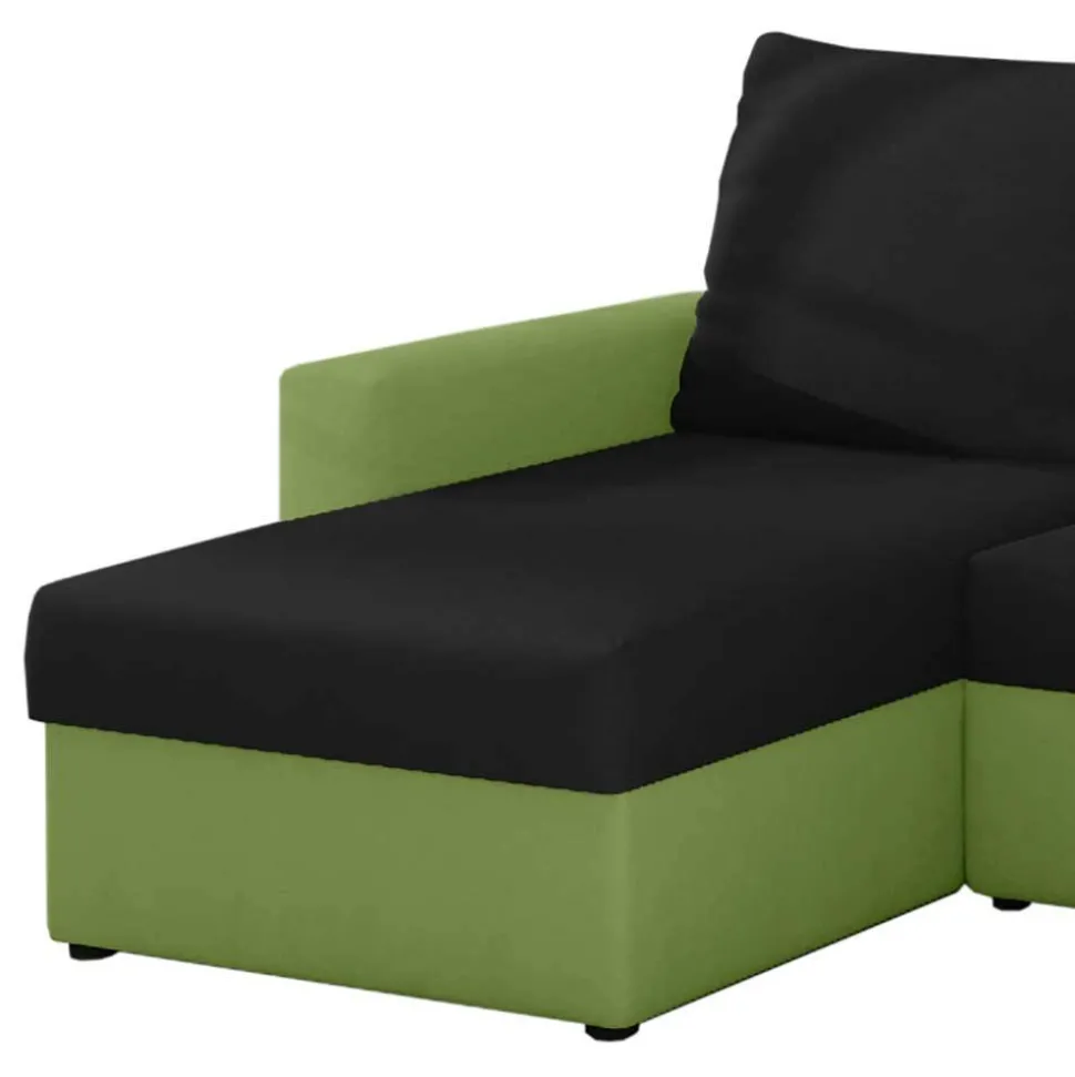 Ecksofa mit Bettfunktion in Schwarz und Hellgrün - Donlazi