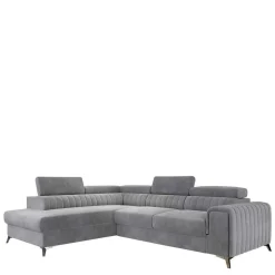 Ecksofa mit Bettfunktion in Hellgrau Samt - Merandes