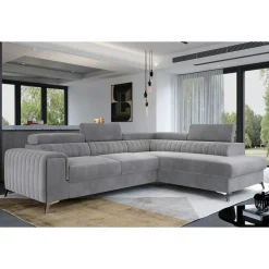 Ecksofa mit Bettfunktion in Hellgrau Samt - Merandes