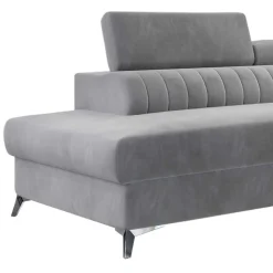 Ecksofa mit Bettfunktion in Hellgrau Samt - Merandes