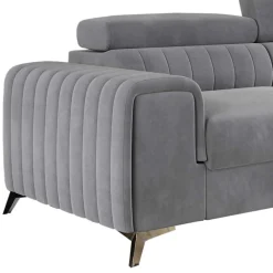Ecksofa mit Bettfunktion in Hellgrau Samt - Merandes