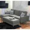 Ecksofa mit Hocker in Hellgrau mit Chrom - Setians (zweiteilig)