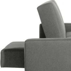 Ecksofa mit Hocker in Hellgrau mit Chrom - Setians (zweiteilig)