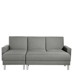 Ecksofa mit Hocker in Hellgrau mit Chrom - Setians (zweiteilig)