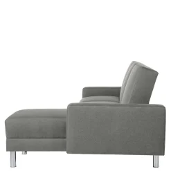 Ecksofa mit Hocker in Hellgrau mit Chrom - Setians (zweiteilig)