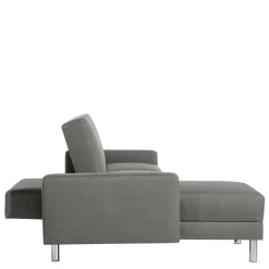 Ecksofa mit Hocker in Hellgrau mit Chrom - Setians (zweiteilig)
