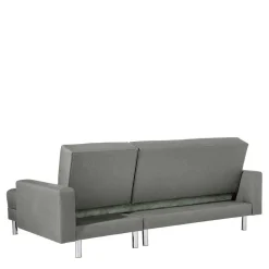 Ecksofa mit Hocker in Hellgrau mit Chrom - Setians (zweiteilig)