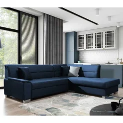 Ecksofa mit Schlaffunktion in Blauschwarz Samtbezug - Lasalinas