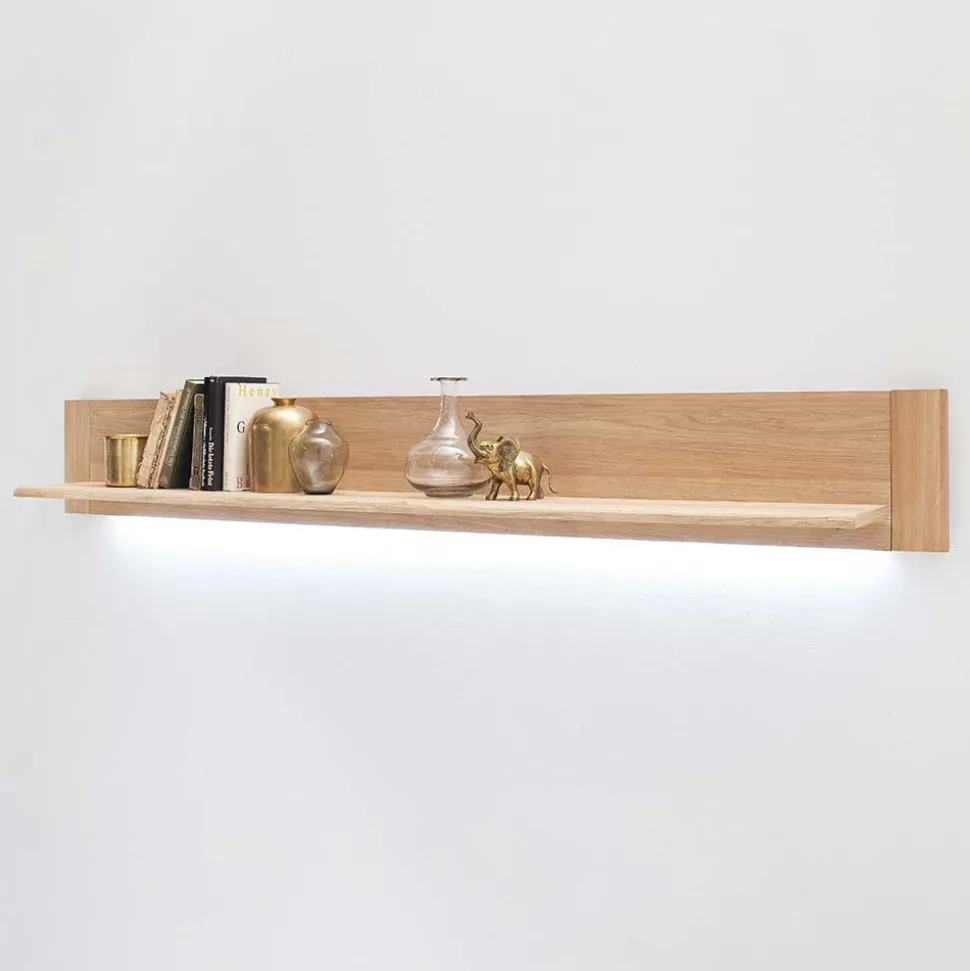 Edle Wohnwand mit 320cm Breite Pontros in Eiche Bianco teilmassiv (vierteilig)