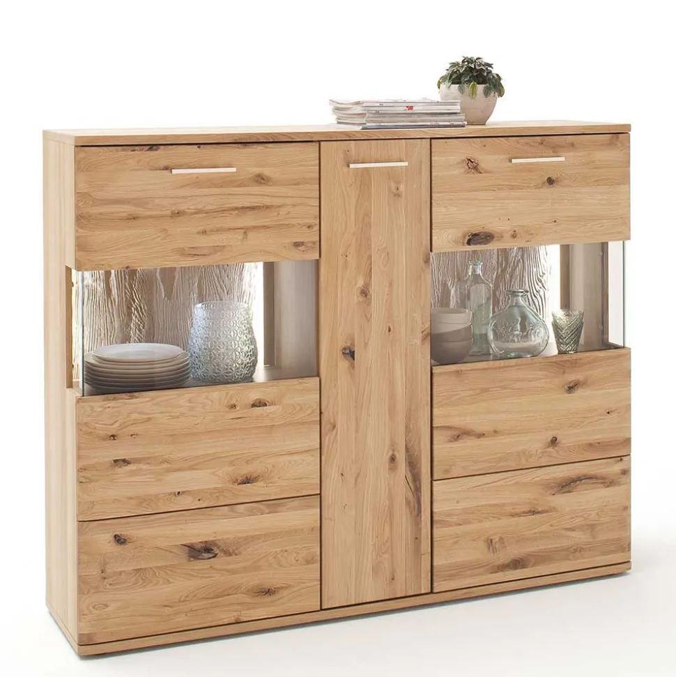 Eiche Bianco Highboard mit Glas-Einsätzen - Crokas