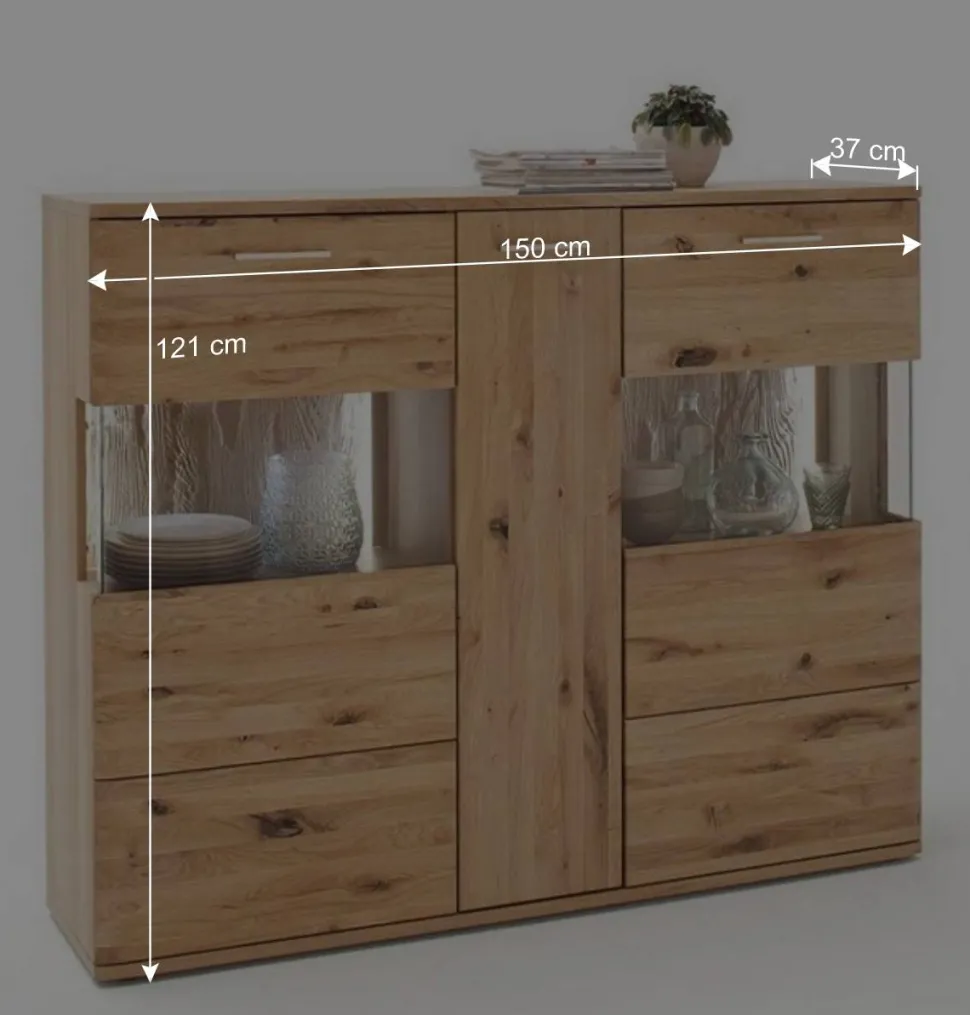 Eiche Bianco Highboard mit Glas-Einsätzen - Crokas