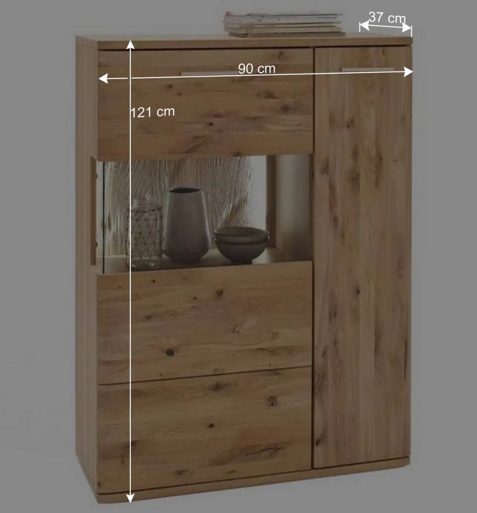 Eiche Bianco Highboard mit Glas Einsatz - Crokas I