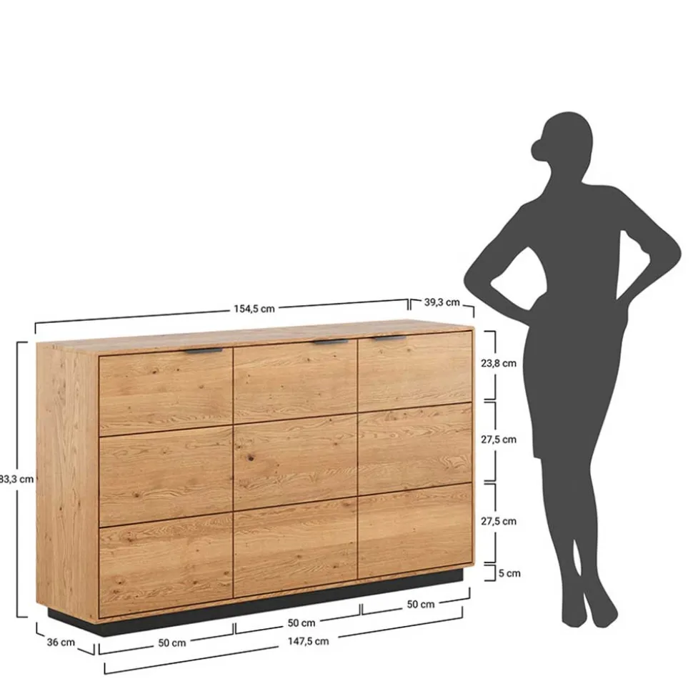 Eichenholz Sideboard mit Sockelgestell - Judita