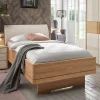 Einzelbett mit Kunstleder Kopfteil in Beige - Emdsiva