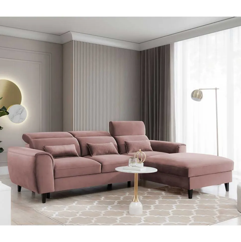 Elegantes Ecksofa in Rosenholz Velours - Malvarion