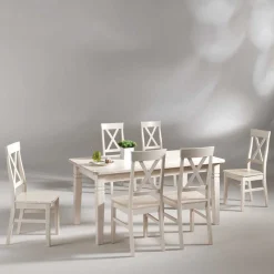 Esstisch mit Stühlen Onesti im skandinavischen Landhausstil (siebenteilig)