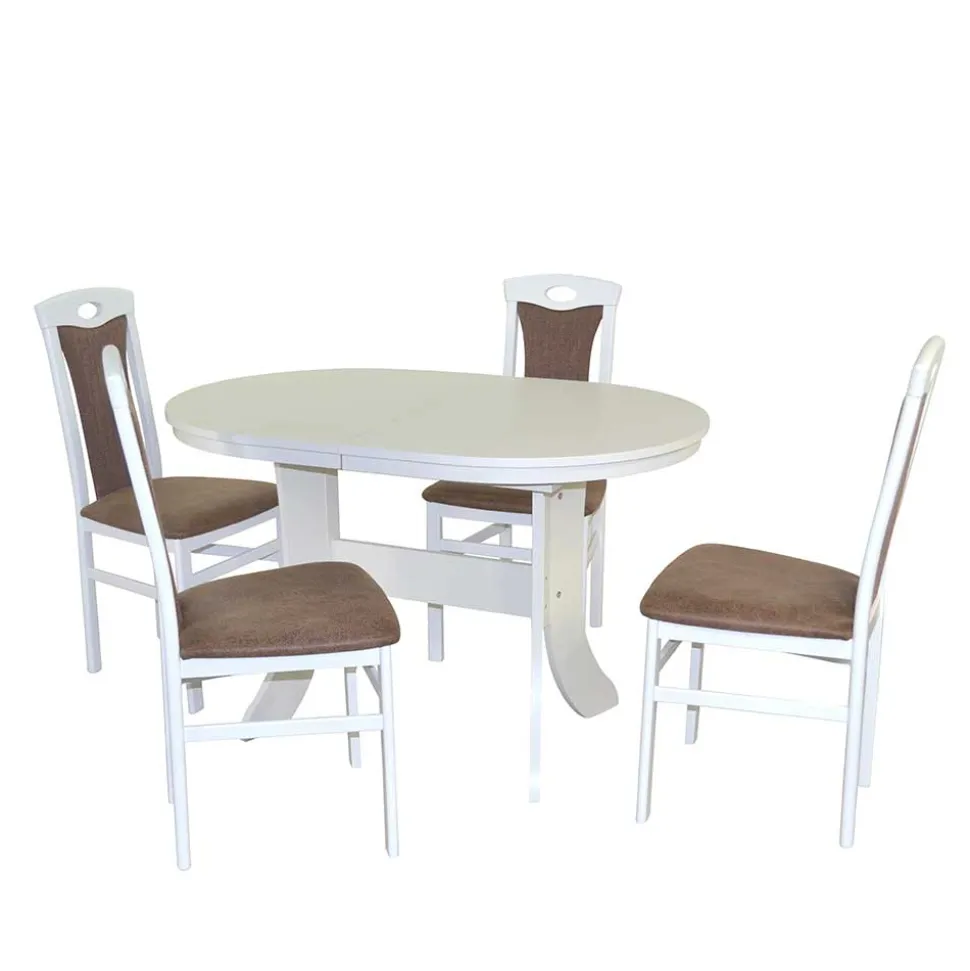 Esstisch-Gruppe in Weiß & Braun - Zero (fünfteilig)