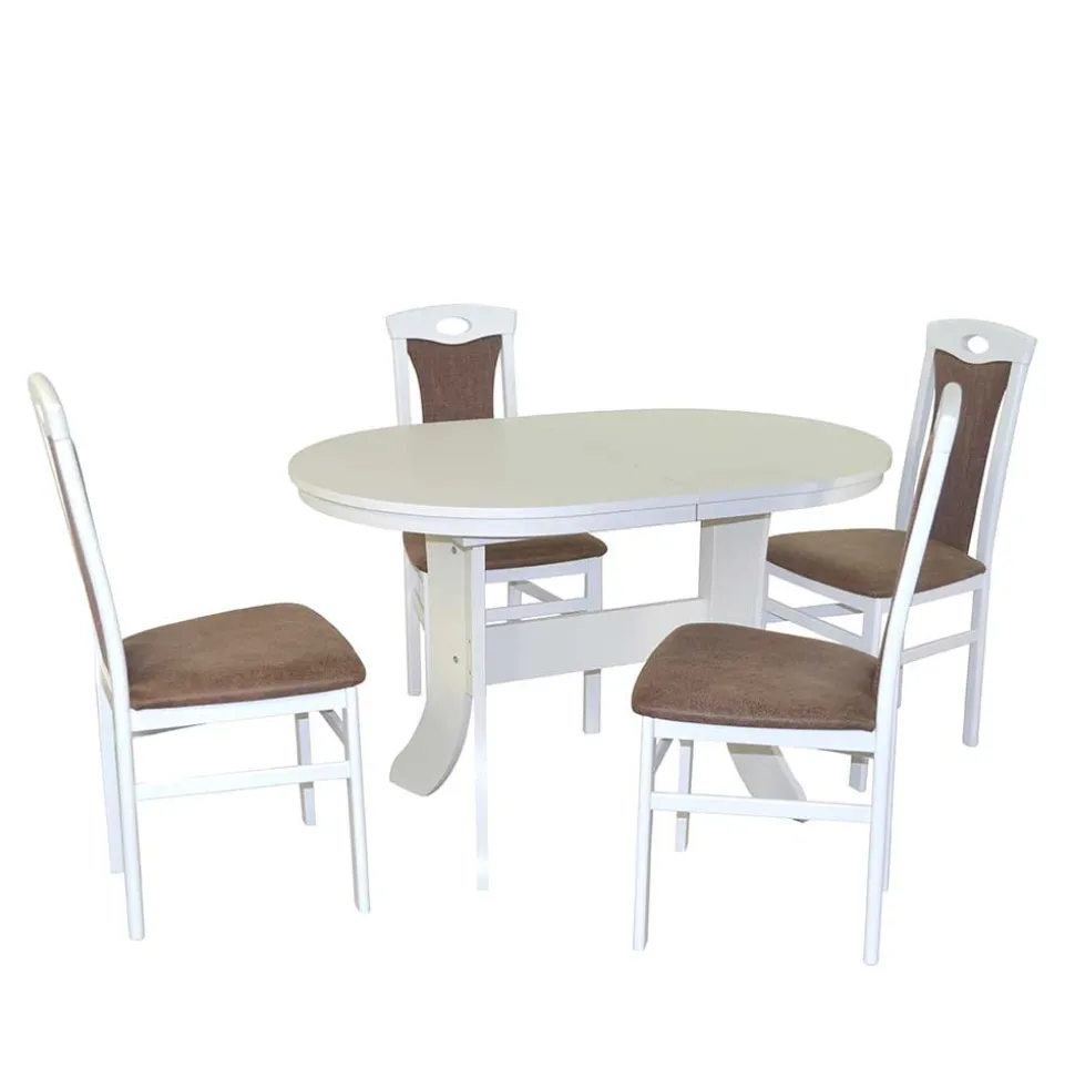 Esstisch-Gruppe in Weiß & Braun - Zero (fünfteilig)