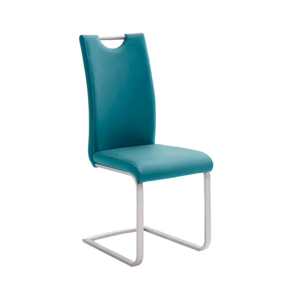Esszimmer Freischwinger in Petrol Blau Laida Kunstleder (4er Set)
