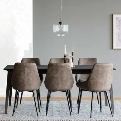 Esszimmer Sitzgruppe in Braun & Schwarz - Elizabeth (siebenteilig)