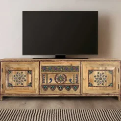 Ethno Style TV Kommode mit farbenfrohen Ornamenten - Azua