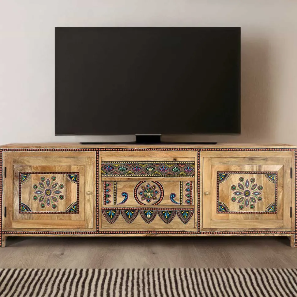 Ethno Style TV Kommode mit farbenfrohen Ornamenten - Azua