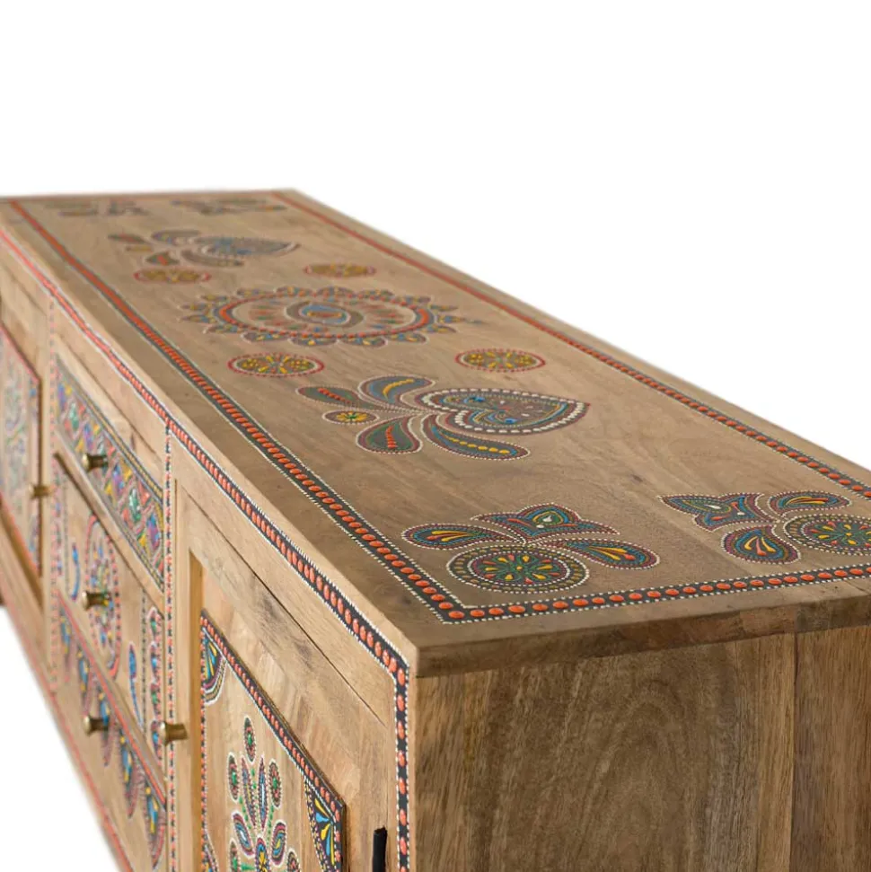 Ethno Style TV Kommode mit farbenfrohen Ornamenten - Azua