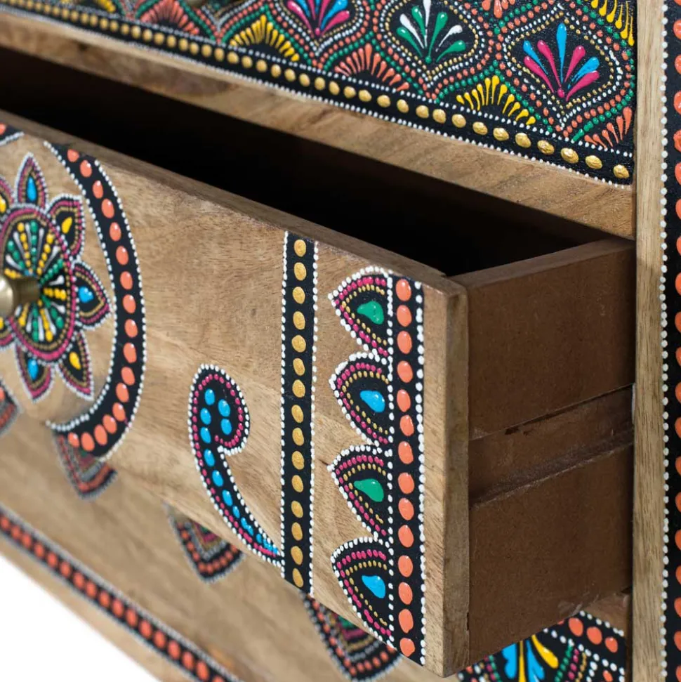 Ethno Style TV Kommode mit farbenfrohen Ornamenten - Azua