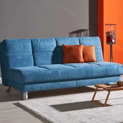 Faltsofa in Petrol Blau Stoff Stagnola mit Lattenrost Unterfederung