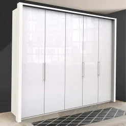 Falttüren-Kleiderschrank in Weiß mit Glasbeschichtung - Dolienca