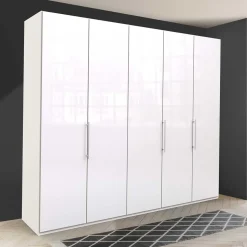 Falttüren-Kleiderschrank in Weiß mit Glasbeschichtung - Dolienca