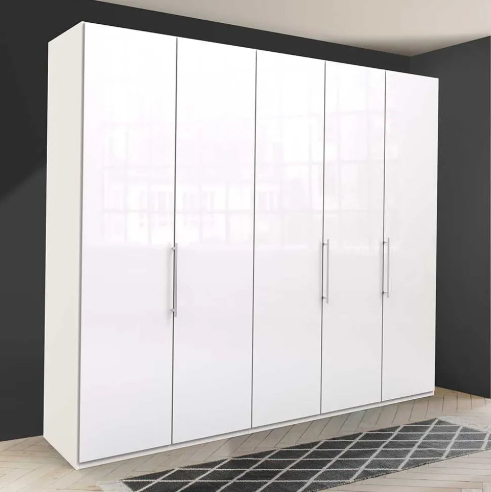 Falttüren-Kleiderschrank in Weiß mit Glasbeschichtung - Dolienca