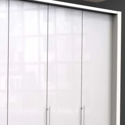 Falttüren-Kleiderschrank in Weiß mit Glasbeschichtung - Dolienca