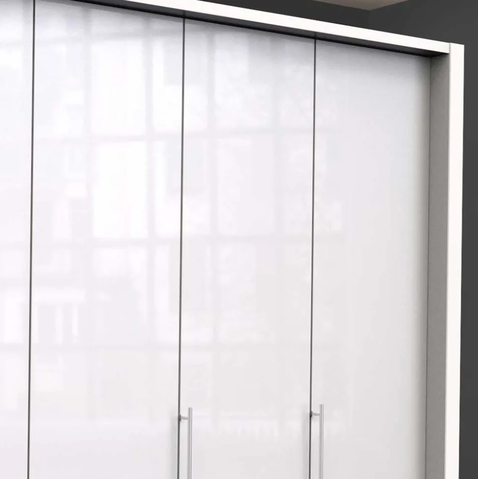 Falttüren-Kleiderschrank in Weiß mit Glasbeschichtung - Dolienca